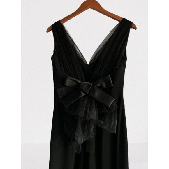 PAULE KA Evening Gown Elegant Black Sleeveless Dress V-Neck & Bow Detail - Picture 2 of 15